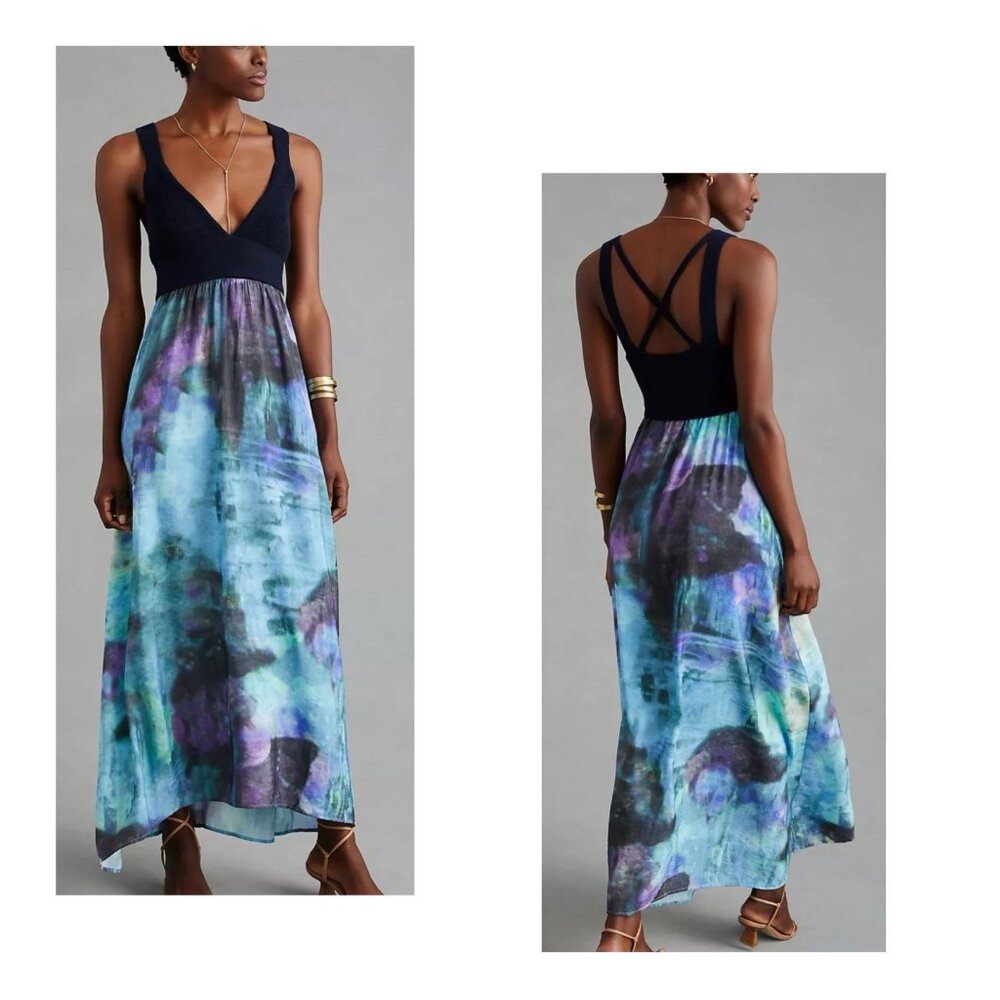 Anthropologie Black and Blue Maxi Dress